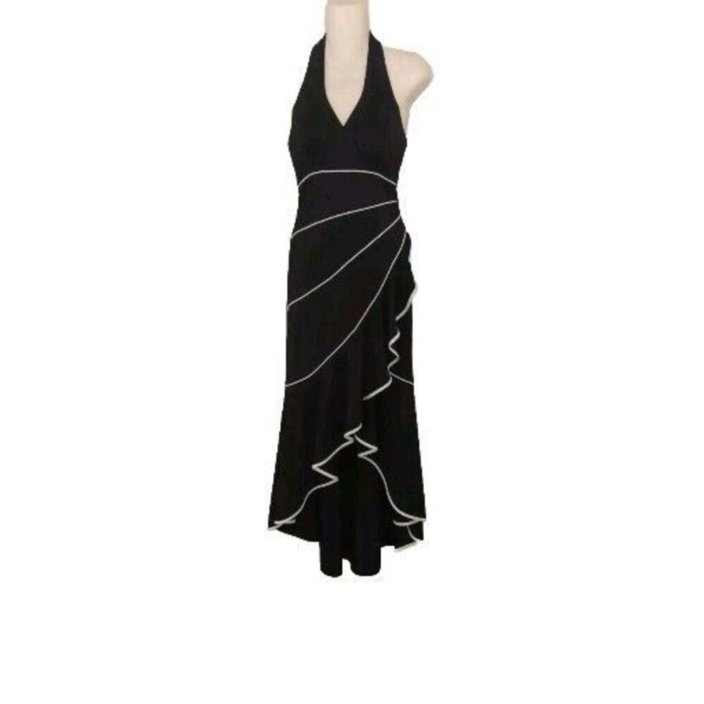 Niki by Niki Livas Black Tiered Halter High Low Ruffle Hoco Midi Dress Sz 4 Vtg